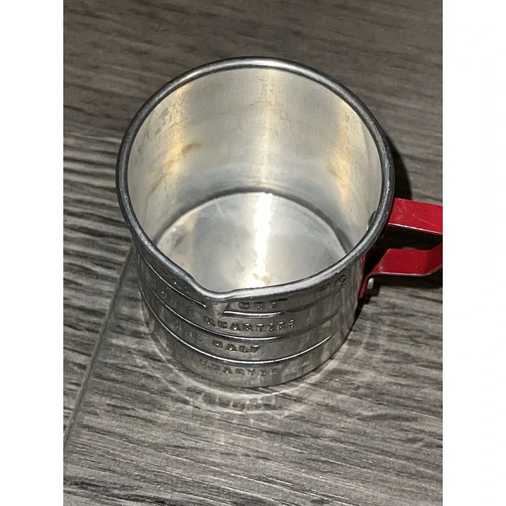 Vintage Aluminum Toy LOT - measuring cup, cookie sheet, cookie cutters, & coffee